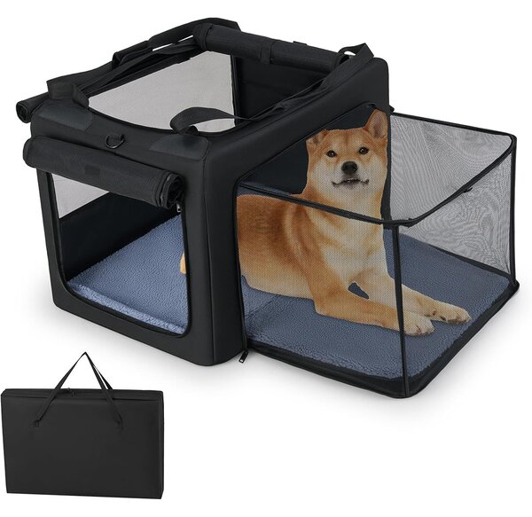 Costway Gabbia morbida pieghevole per cani con 2 aperture, Borsa da trasporto portatile con accessori per animali