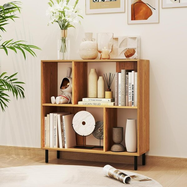 Costway Libreria a 4 cubi con gambe in metallo, Mensola espositiva a cubi moderni per soggiorno Naturale