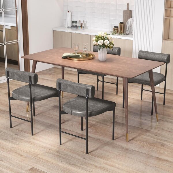 Costway Set di 2 sedie da pranzo cuciture vintage, Sedie da cucina in pelle artificiale con gambe in metallo Marrone