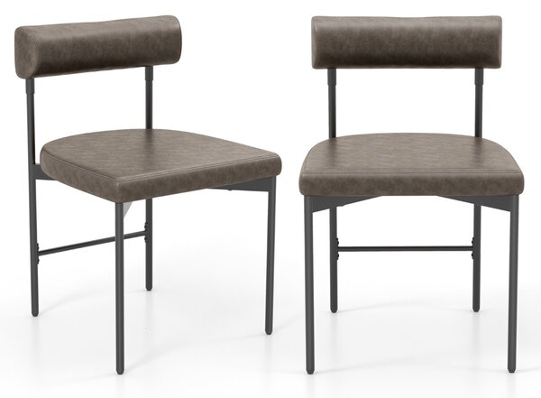 Costway Set di 2 sedie da pranzo cuciture vintage, Sedie da cucina in pelle artificiale con gambe in metallo Marrone