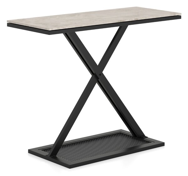 Costway Tavolo consolle con piano in marmo finto da salotto con piedini regolabile, Tavolo da ingresso con struttura metallica Bianco e Nero