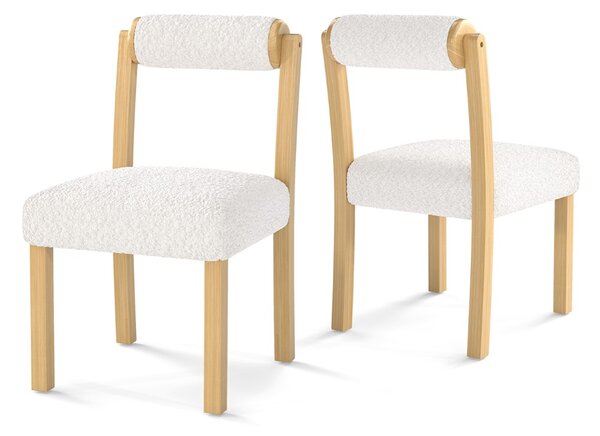 Costway Sedie da cucina e sala da pranzo con rivestimento e struttura in legno, Set di sedie da pranzo in egno da 2 Naturale+Bianco