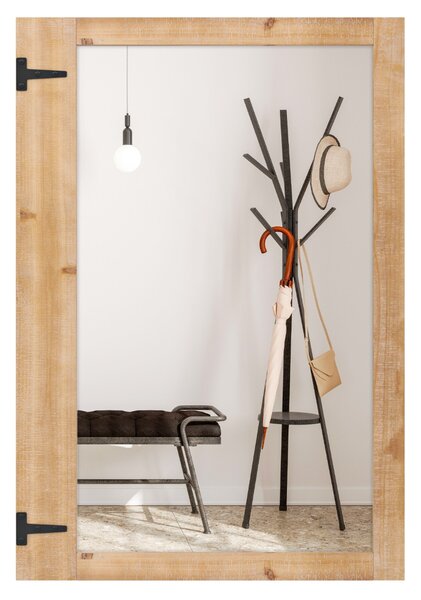 Costway Specchio da parete con cornice in legno, Specchio stile rustico 97 x 67 cm con cornice in legno di abete Naturale