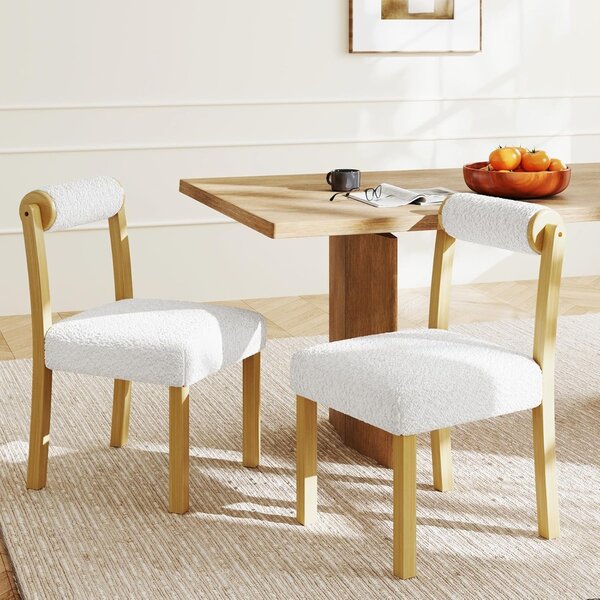 Costway Sedie da cucina e sala da pranzo con rivestimento e struttura in legno, Set di sedie da pranzo in egno da 2 Naturale+Bianco