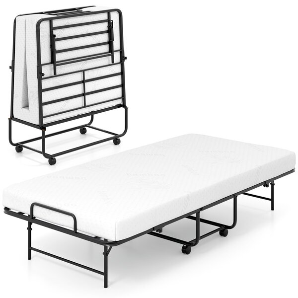 Costway Letto pieghevole con materasso di lusso in metallo resistente, Letto portatile per ospiti con telaio Nero