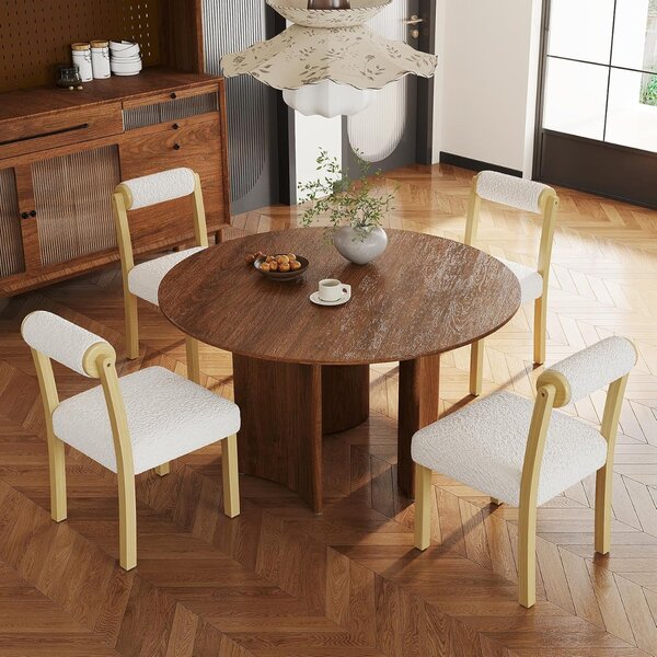 Costway Sedie da cucina e sala da pranzo con rivestimento e struttura in legno, Set di sedie da pranzo in egno da 2 Naturale+Bianco