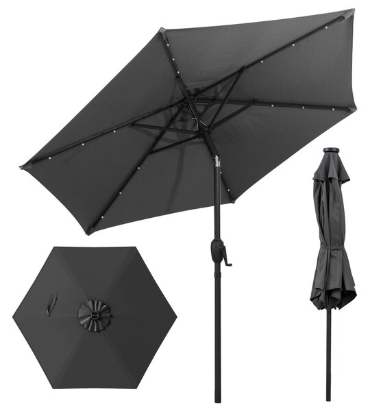 Costway Ombrello da mercato per esterni con pannello solare da tavolo per giardino, Ombrellone da patio 230 cm Grigio