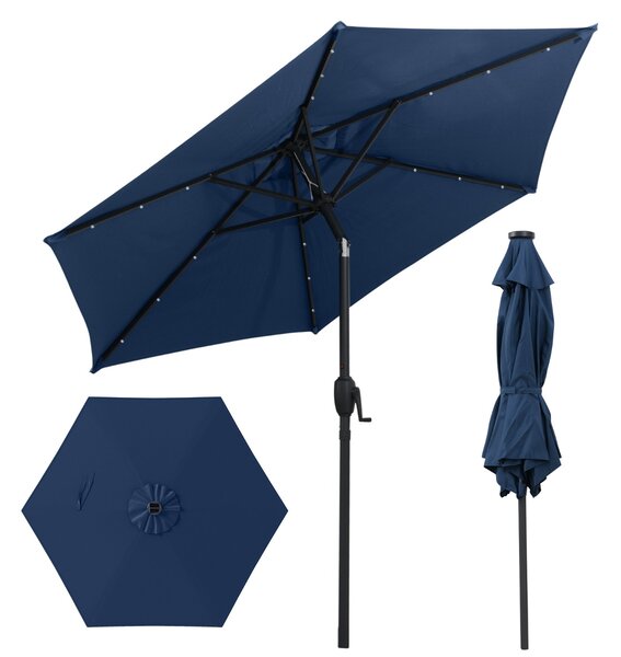 Costway Ombrello da mercato per esterni con pannello solare da tavolo per giardino, Ombrellone da patio 230 cm Blu Navy