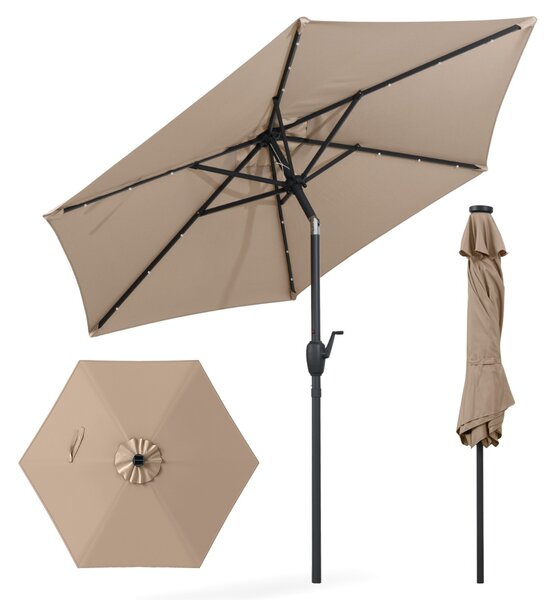 Costway Ombrello da mercato per esterni con pannello solare da tavolo per giardino, Ombrellone da patio 230 cm Marrone