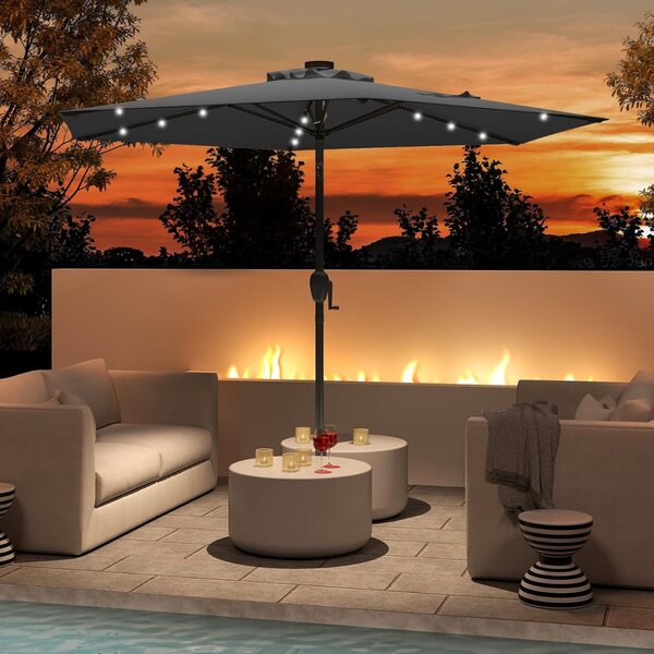 Costway Ombrello da mercato per esterni con pannello solare da tavolo per giardino, Ombrellone da patio 230 cm Grigio