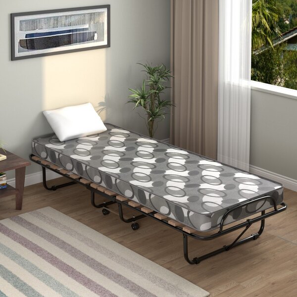 Costway Letto pieghevole con materasso in memory foam spesso, Letto portatile con 4 ruote girevoli 190x80x33cm Grigio