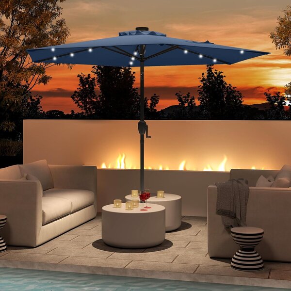 Costway Ombrello da mercato per esterni con pannello solare da tavolo per giardino, Ombrellone da patio 230 cm Blu Navy