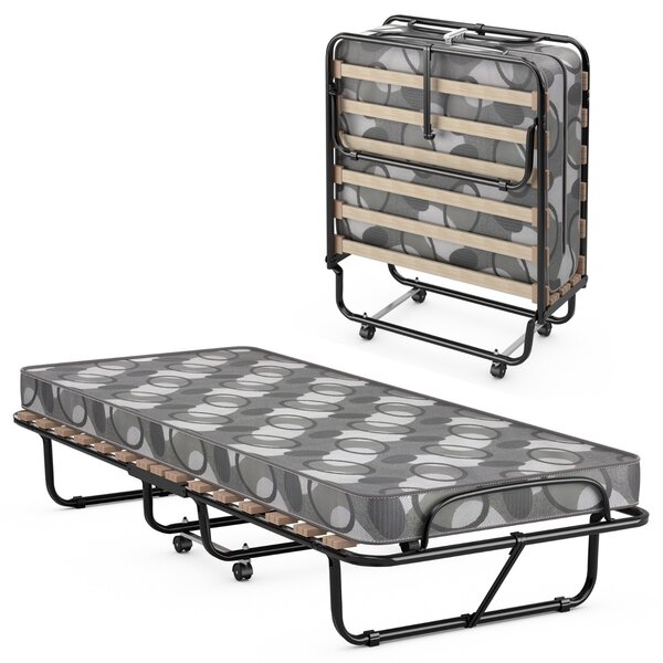 Costway Letto pieghevole con materasso in memory foam spesso, Letto portatile con 4 ruote girevoli 190x80x33cm Grigio