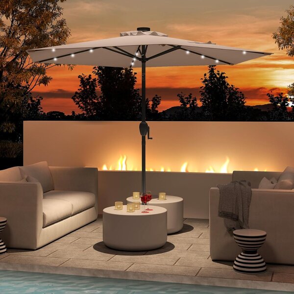 Costway Ombrello da mercato per esterni con pannello solare da tavolo per giardino, Ombrellone da patio 230 cm Marrone