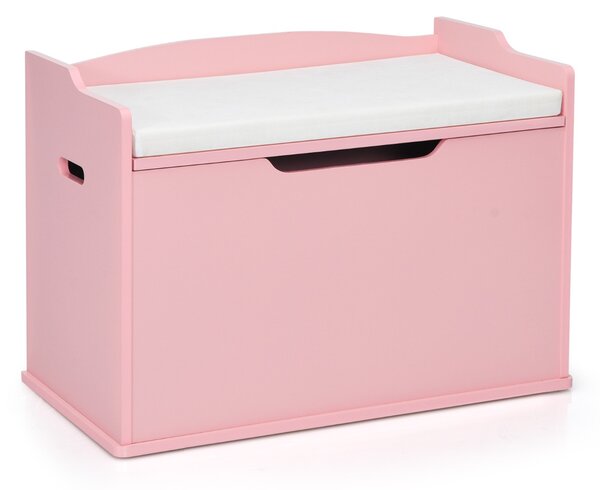 Costway Cassa per giocattoli con 2 cerniere di sicurezza, Cassa con coperchio sollevabile Rosa