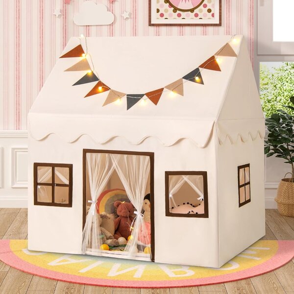 Costway Tenda da gioco con tappetino per bambini, Casetta da gioco antiscivolo imbottito Beige