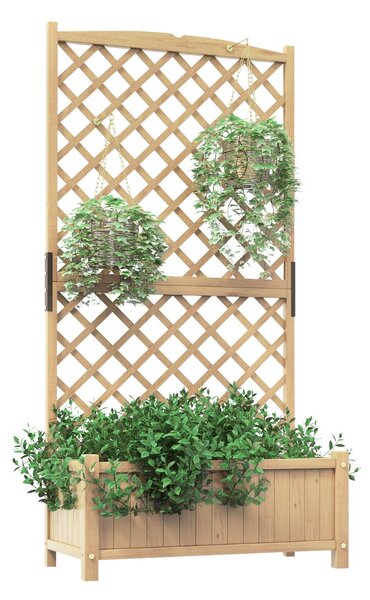 Costway Letto da giardino rialzato con fioriera traliccio fori di drenaggio, Fioriera in legno 180cm da esterno Naturale