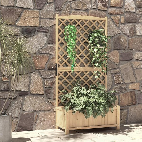 Costway Letto da giardino rialzato con fioriera traliccio fori di drenaggio, Fioriera in legno 180cm da esterno Naturale