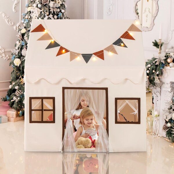 Costway Tenda da gioco con tappetino per bambini, Casetta da gioco antiscivolo imbottito Beige