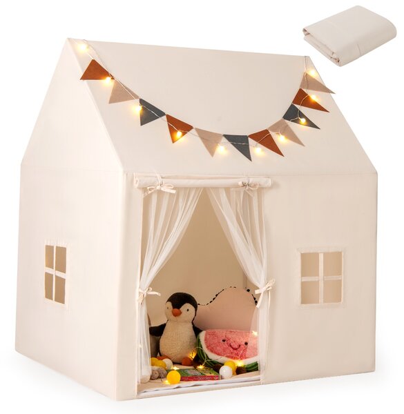 Costway Tenda da gioco per bambini per bambini 3-14 anni, Tenda per bambini da interno ed esterno con materassino antiscivolo Beige