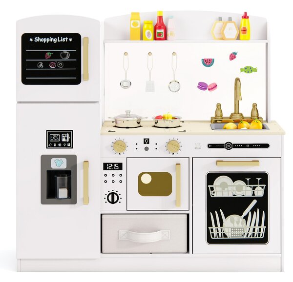 Costway Set cucina in legno per bambini, Cucina giocattolo con lavagna regalo per bambini 3+ anni Bianco