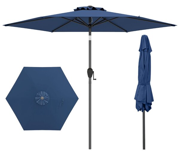 Costway Ombrellone da mercato per esterni con inclinazione a pulsante, Ombrellone da patio 230 cm Blu Navy