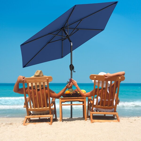Costway Ombrellone da mercato per esterni con inclinazione a pulsante, Ombrellone da patio 230 cm Blu Navy