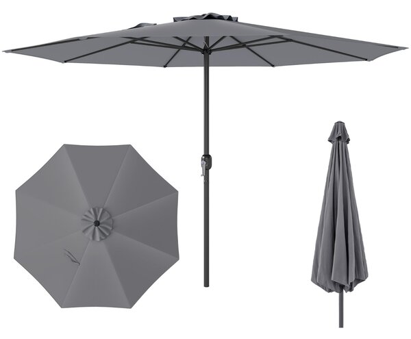 Costway Ombrellone da mercato con manovella da tavolo con parte superiore ventilata, Ombrellone da patio 350 cm Grigio