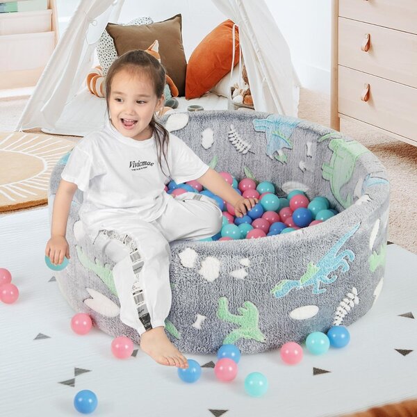 Costway Piscina con 200 palline colorate e schiuma morbida per bambini, Piscina tonda per gioco interno ed esterno Grigio