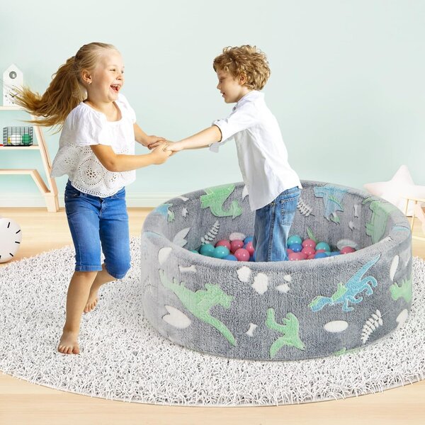 Costway Piscina con 200 palline colorate e schiuma morbida per bambini, Piscina tonda per gioco interno ed esterno Grigio