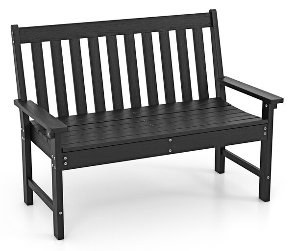 Costway Panchina per 2 persone da esterno con schienale e braccioli, Panchina da giardino in HDPE resistente Nero