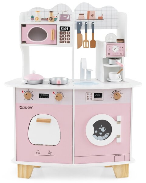 Costway Set cucina giocattolo in legno per bambini, Set cucina per bambini da 3+ anni Rosa