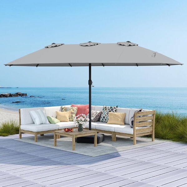 Costway Ombrellone da patio doppio lato da mercato per cortile, Ombrellone con 12 stecche in metallo Grigio