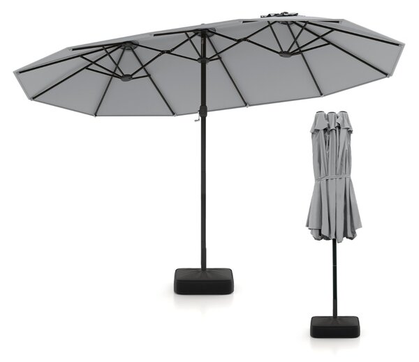 Costway Ombrellone da patio doppio lato da mercato per cortile, Ombrellone con 12 stecche in metallo Grigio