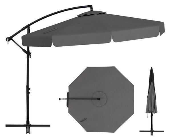Costway Ombrellone a braccio con inclinazione regolabile da giardino resistente, Ombrellone per piscina e terrazza Grigio