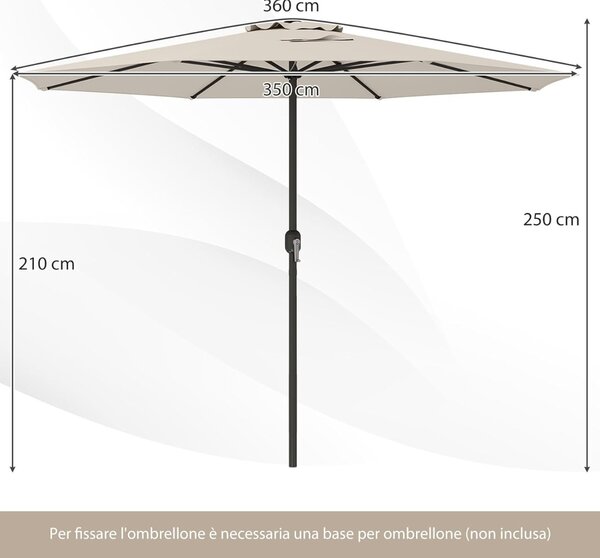 Costway Ombrellone da mercato con manovella da tavolo con parte superiore ventilata, Ombrellone da patio 350 cm Beige