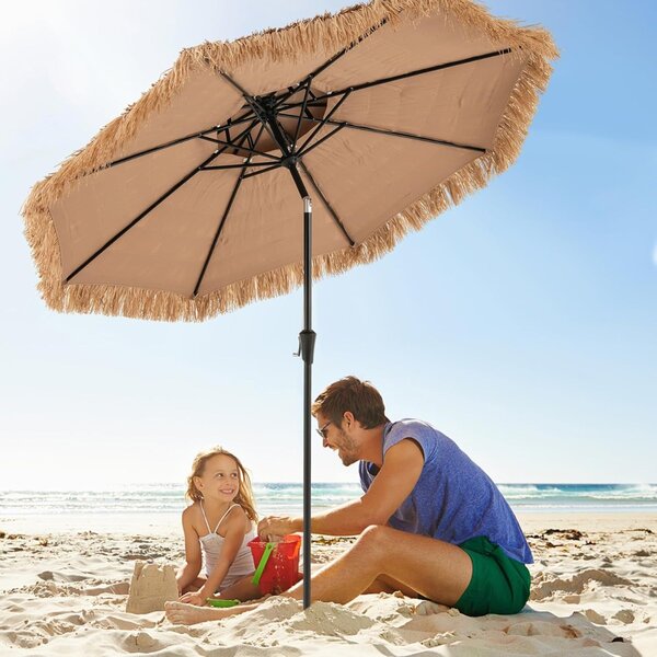 Costway Ombrellone tiki con paglia con 8 stecche per spiaggia di qualità, Ombrellone in stile hawaiano 247 cm Naturale