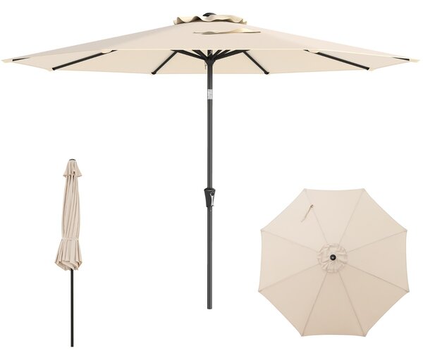 Costway Ombrellone da esterno con manovella 8 stecche robuste, Ombrellone da giardino 300 cm Beige