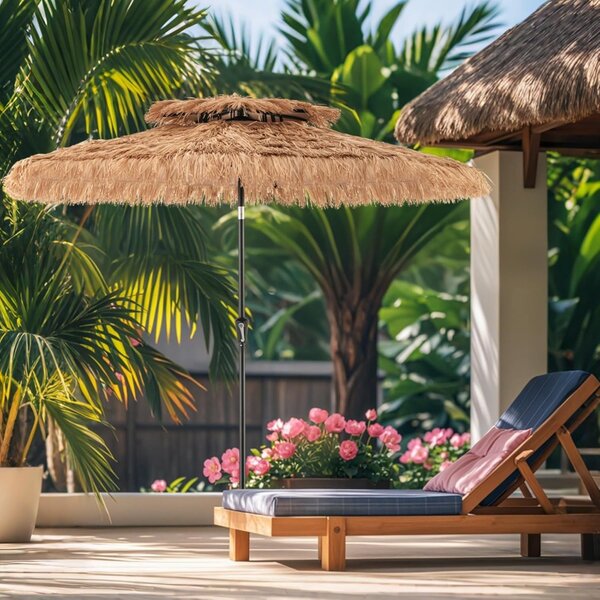 Costway Ombrellone tiki con paglia con 8 stecche per spiaggia di qualità, Ombrellone in stile hawaiano 247 cm Naturale