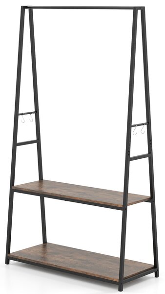 Costway Appendiabiti autoportante con struttura in metallo resistente da letto, Appendiabiti autoportante con 2 ripiani Nero + Marrone