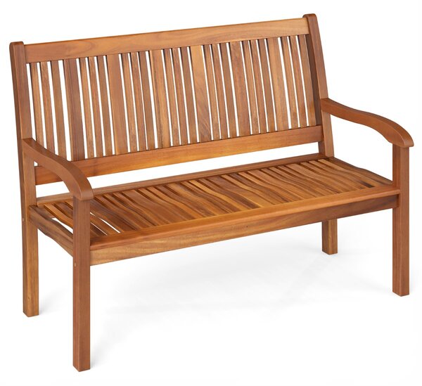 Costway Panchina da giardino per 2 persone con schienale curvo e braccioli ampi, Panchina di legno 126 x 63 x 91 cm Naturale