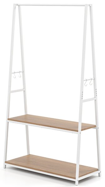 Costway Appendiabiti autoportante con struttura in metallo resistente da letto, Appendiabiti autoportante con 2 ripiani Bianco + Naturale