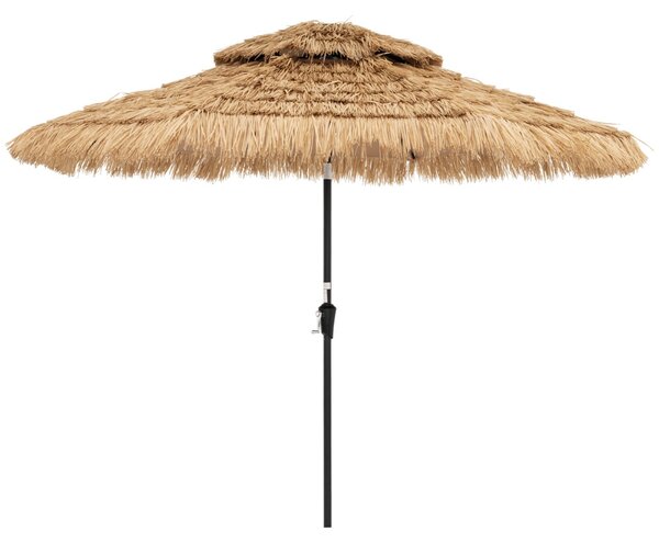 Costway Ombrellone in stile hawaiano 256 cm per spiaggia giardino, Ombrellone da patio con copertura di paglia Naturale