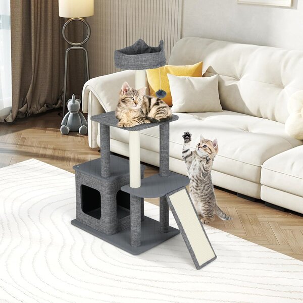 Costway Albero per gatti interno 117 cm torre con tiragraffi in sisal e condominio, Mobili con giochi appesi e piattaforma versatili