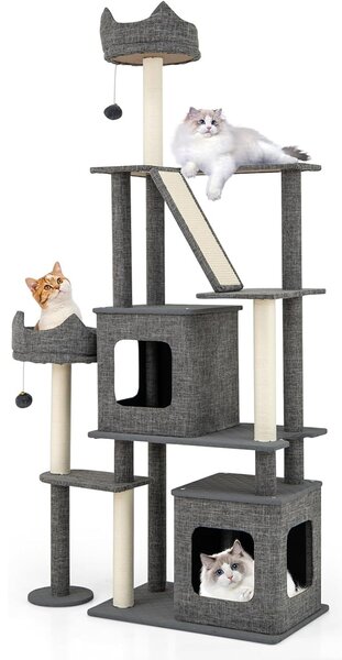 Costway 180 cm albero per gatti con torre multi-livello e posti per grattare, Mobili con 2 condomini rimovibili e palle pendenti