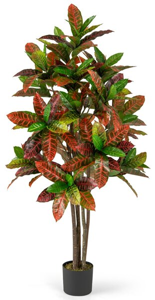 Costway Pianta artificiale di croton alta 150 cm, Pianta tropicale in vaso con foglie finte 1 Confezione