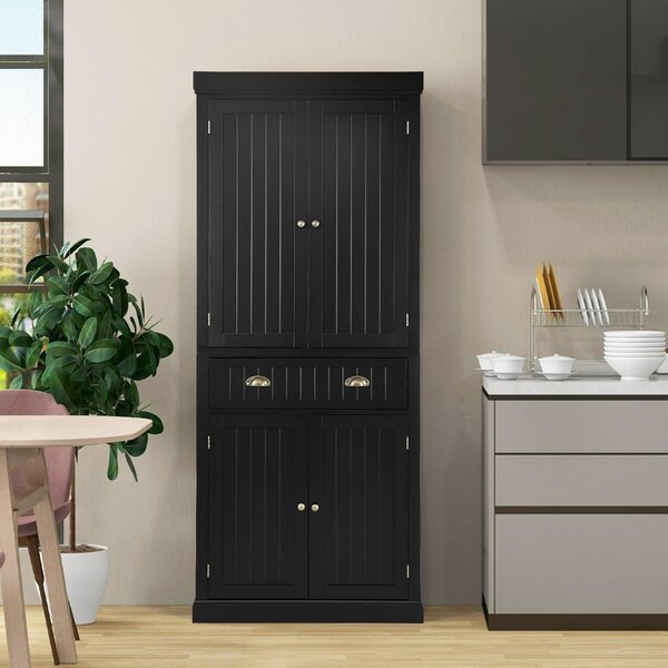 Costway Mobile dispensa da cucina alto 183cm con ripiani regolabili 2 ante e cassetto, Mobile credenza da soggiorno Nero