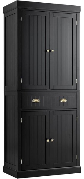 Costway Mobile dispensa da cucina alto 183cm con ripiani regolabili 2 ante e cassetto, Mobile credenza da soggiorno Nero