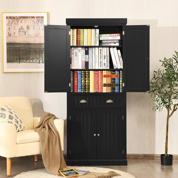 Costway Mobile dispensa da cucina alto 183cm con ripiani regolabili 2 ante e cassetto, Mobile credenza da soggiorno Nero