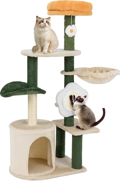 Costway Albero per gatti a forma di fiore per interni con torre in morbido peluche, Versatile centro attività con posto grattare in sisal